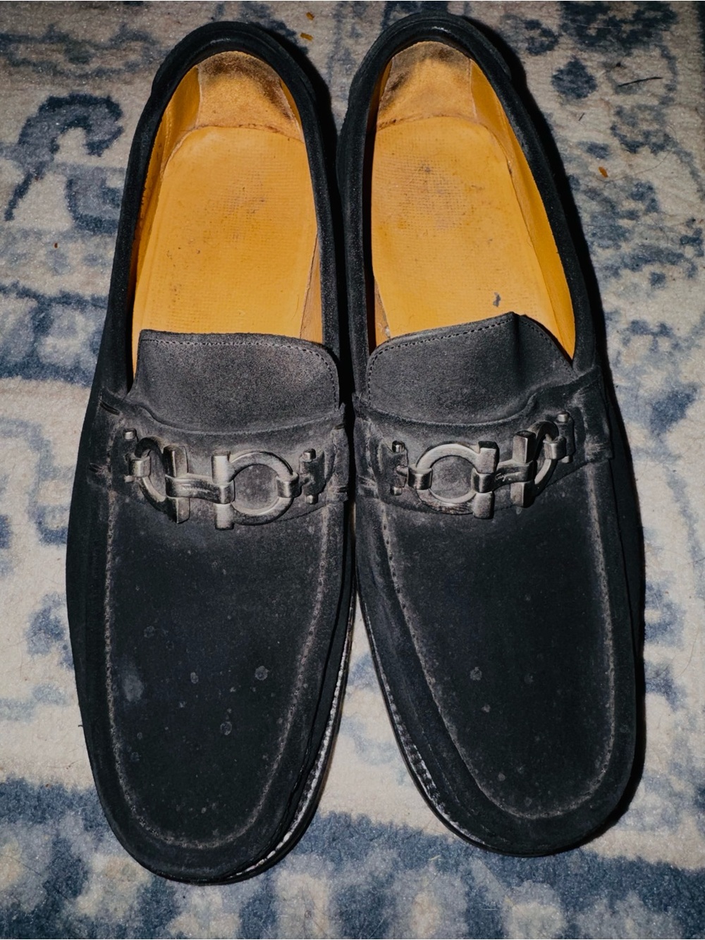 Ferragamo Men's Black Suede Bit Loafers